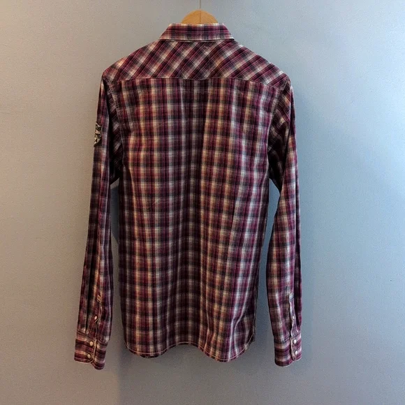 Scotch & Soda Men's Medium Western Long Sleeve Snap Button Down Plaid Shirt - Picture 4 of 16